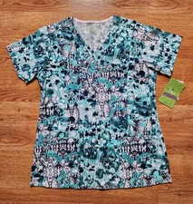 Swirling Waters Scrub Top V Neck Hidden Pocket White Swan Women's Sizes XXS  S