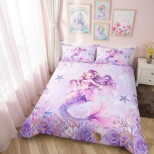 Cute Mermaid Girl Bedding Set Dreamy Undersea Full no comforter Mermaid 07