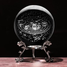3D Solar System Crystal Ball with Stand Lase Engraved Glass Sphere Paperweight