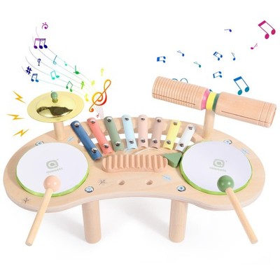 7 in 1 Kids Drum Set for Toddlers Wooden Xylophone Musical Instruments Kit Pl...