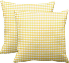 Throw Pillow Covers Set of 2, 18 X 18 Inch, Gingham Yellow Spring