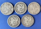 5 Coin Lot : Morgan & Peace Dollars Circulated Mixed Dates 90% Silver