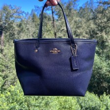 COACH Mini City Tote Crossgrain Leather Blue with Gold Hardware F34871 AUTHENTIC