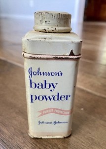 Vintage 1960s Johnson Baby Powder Talc 1.75 oz. Square Small Metal Tin w/product