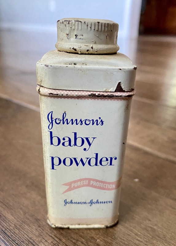 Vintage 1960s Johnson Baby Powder Talc 1.75 oz. Square Small Metal Tin w/product