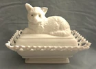 Antq PAT AUG  1889 Thomas Atterbury 2 Piece Milk Glass Cat Basket /Nest Bottom