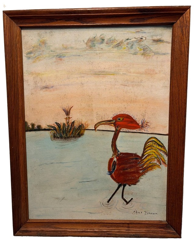 MCM VTG Signed ROADRUNNER Painting Framed 21x27 ATOMIC AGE BOHO