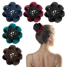 5 Pack Large Ballet Hair Bun Covers with Flower Ponytail Elastic Knit Mesh...