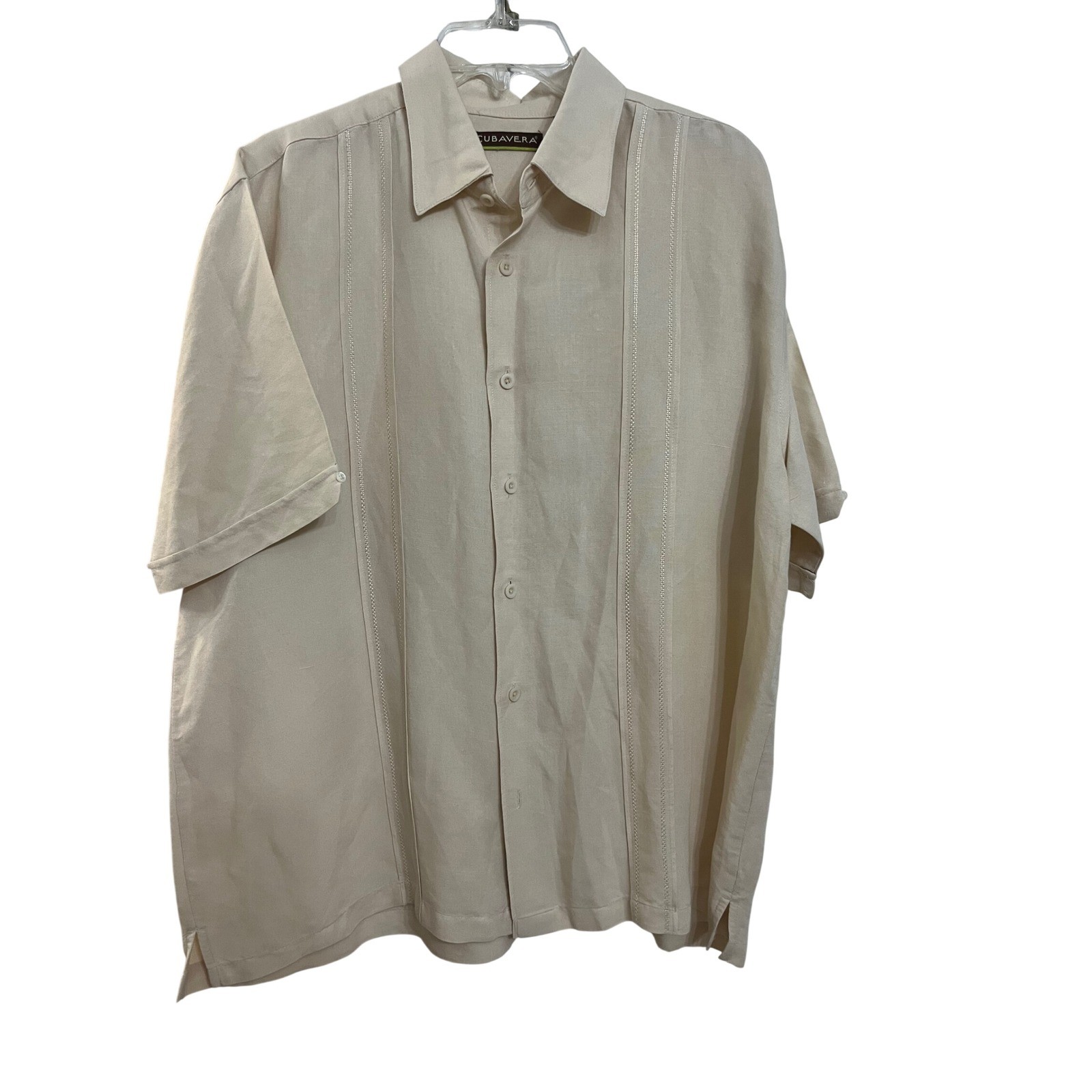 CUBAVERA Mens Beige Linen Blend Short Sleeve Button Up Shirt XL