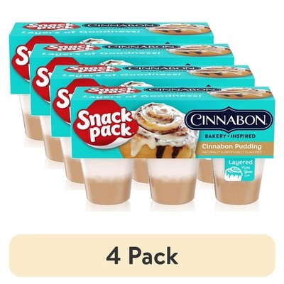 (4 pack) Cinnabon Bakery Inspired Flavored Pudding Cups 3.25 oz 6 Count