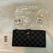 Daisy Rose RFID Blocking Checkered Zip Wallet Black/Gray Credit Card