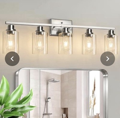 UNICOZIN 5 Light Vanity Light 33  Brushed Nickel Clear Glass Shades