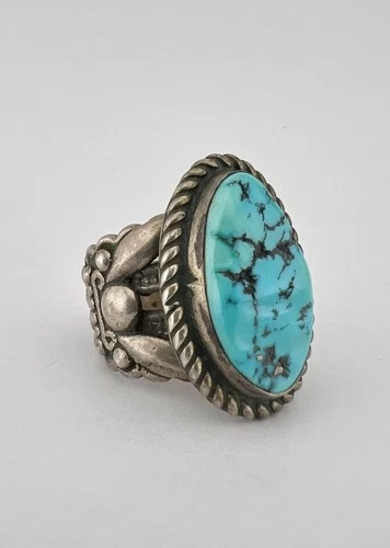 Vtg Navajo Sterling Silver Sleeping Beauty Turquoise Stamped Men's Ring 27.8g