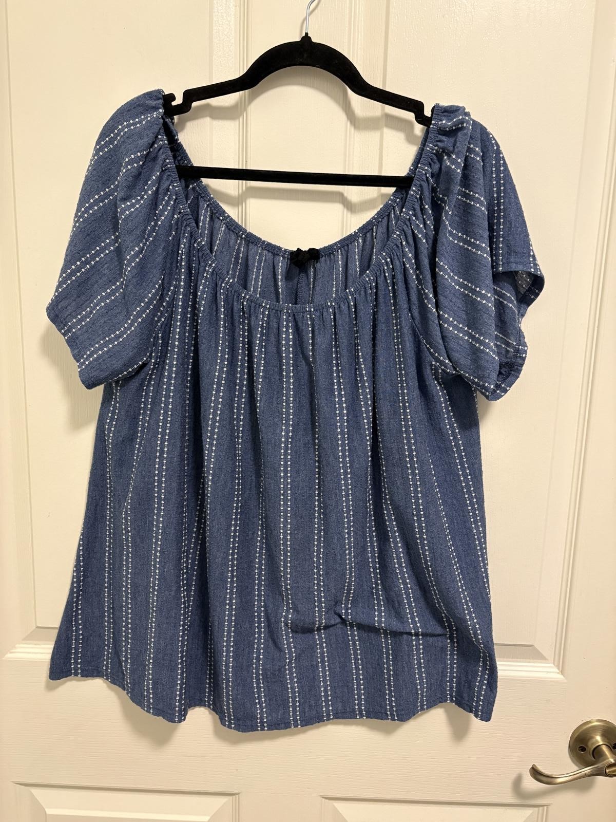 W5 Blue Striped Short Sleeve Blouse 1X