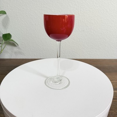 Vintage Murano Carlo Moretti Red & White Art Goblet Wine Stemware 6.5'' Tall
