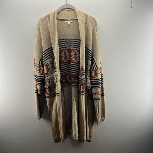 Maurices Duster Sweater Womens XXL Aztec Boho Open Cardigan Fringe Western