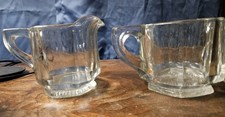  Heisey Flat Panel Art Deco Hexagonal  Glass Cream  Sugar Set 2 Pcs. 