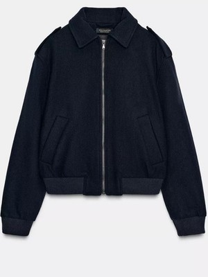 ZARA ZW COLLECTION WOOL BLEND BOMBER JACKET SIZE S