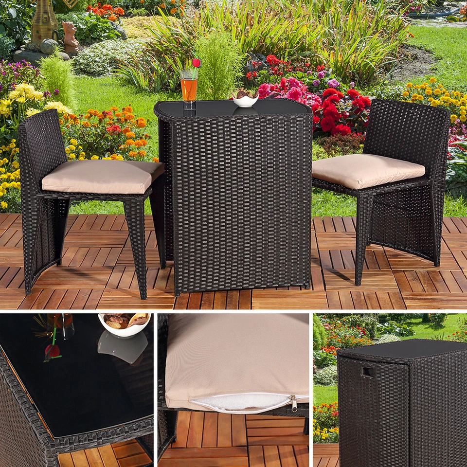 Gartenmöbel 3er Set Schwarz Poly Rattan Sitzgarnitur Gartenbar Rattanbar 🍹😎 - Bild 4 von 4