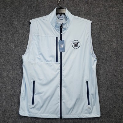 FootJoy Tempo Soft Shell Vest Mens XL Blue Zip Pockets Mock Neck Tony's Logo NEW