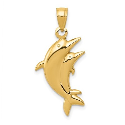14k Gelbgold Delfin Paar Anhänger L-1,11 Zoll, B-0,56 Zoll