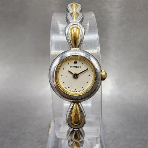 Seiko Watch Women 14mm White Dial Two Tone Round 1e20-0540 New Battery