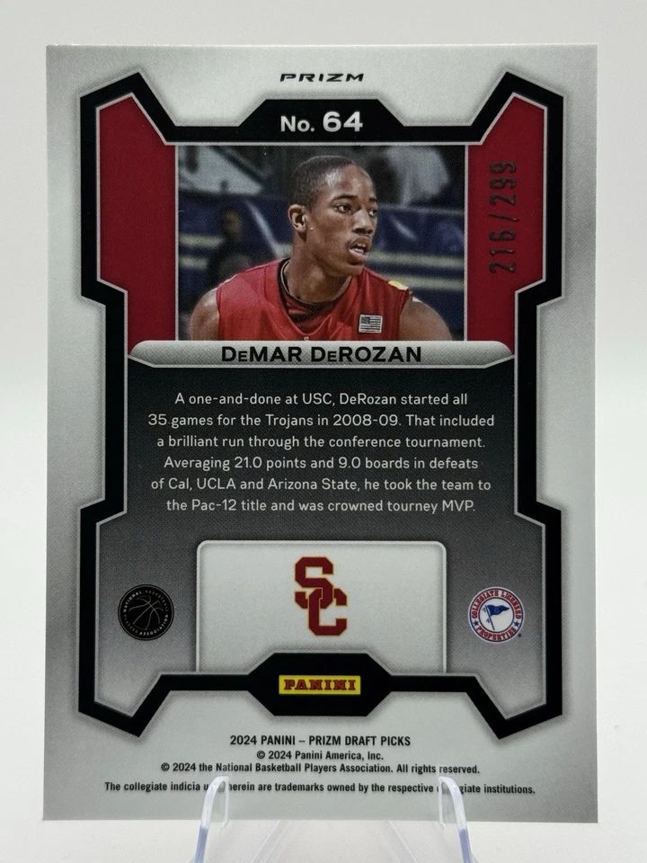 💥DeMAR DeROZAN 2024 Prizm DP RED PULSAR #216/299 SP! Troyanos USC Fight On! Foto 4 de 4