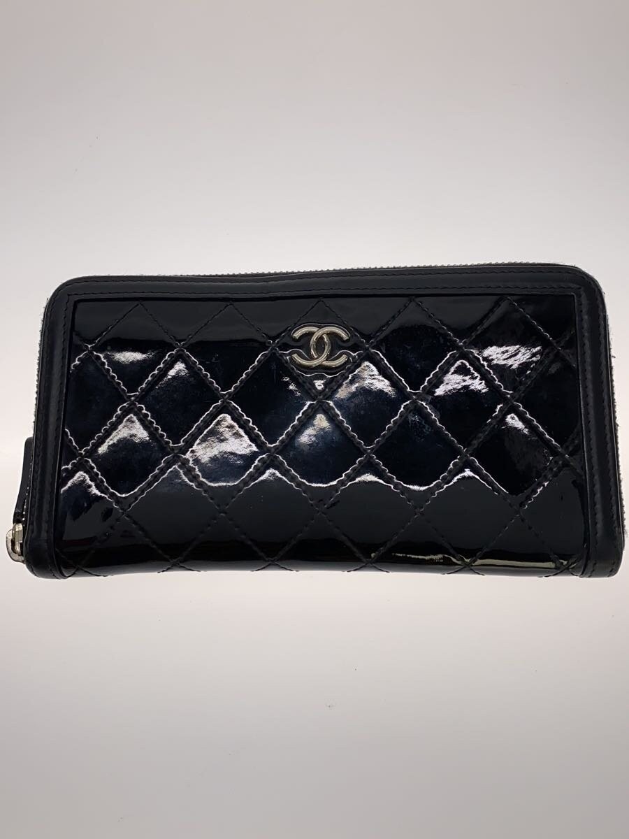 Chanel Pre-Loved Black Patent Leather CC Zip Around Long Wallet