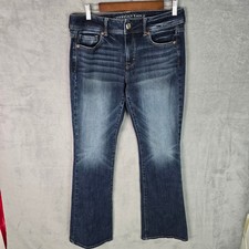 American Eagle Kick Boot Jeans Womens 10 Long Dark Wash Stretch Mid Rise Blue