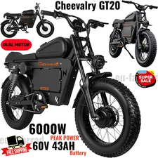 6000W Electric Motorcycle 60V 43AH 20*4.5" Fat tire E-bike CHEEVALRY GT20 US