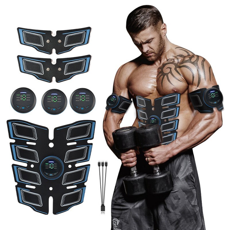 Stimulateur musculaire EMS pour abdominaux et bras en noir avec intensité réglable