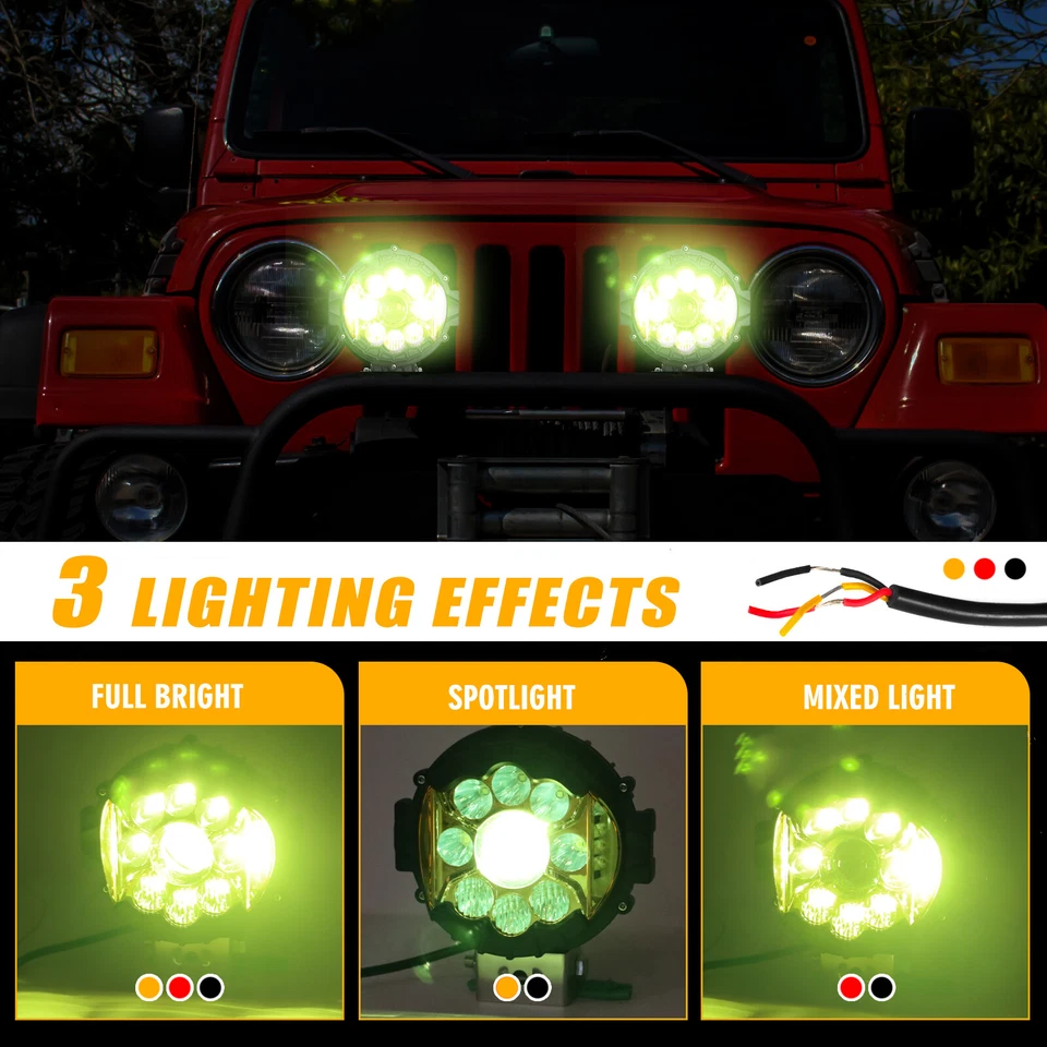 6x Round 7" LED Work Light Bar Amber Fog Pods For Jeep Wrangler JK TJ CJ7 J10 JT - Image 4 of 4