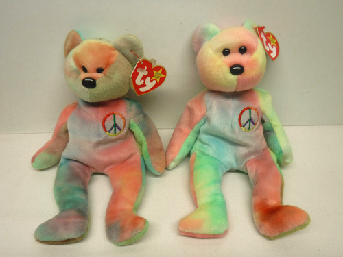Lot of 7 Ty Beanie Babies PEACE Tie Dye Bears all mint w/ swing tags MWT 1996 - Picture 3 of 4