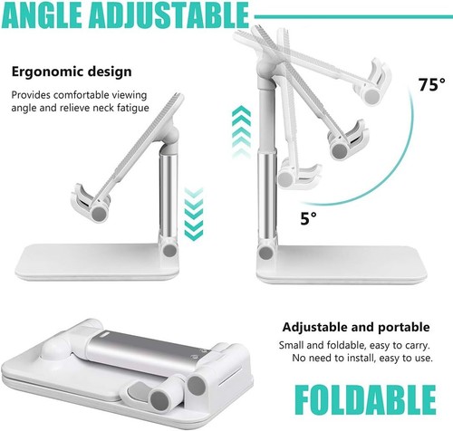 2X Adjustable Metal Desk Tabletop Phone iPad Tablet Stand Holder Foldable GIFT - Picture 11 of 30