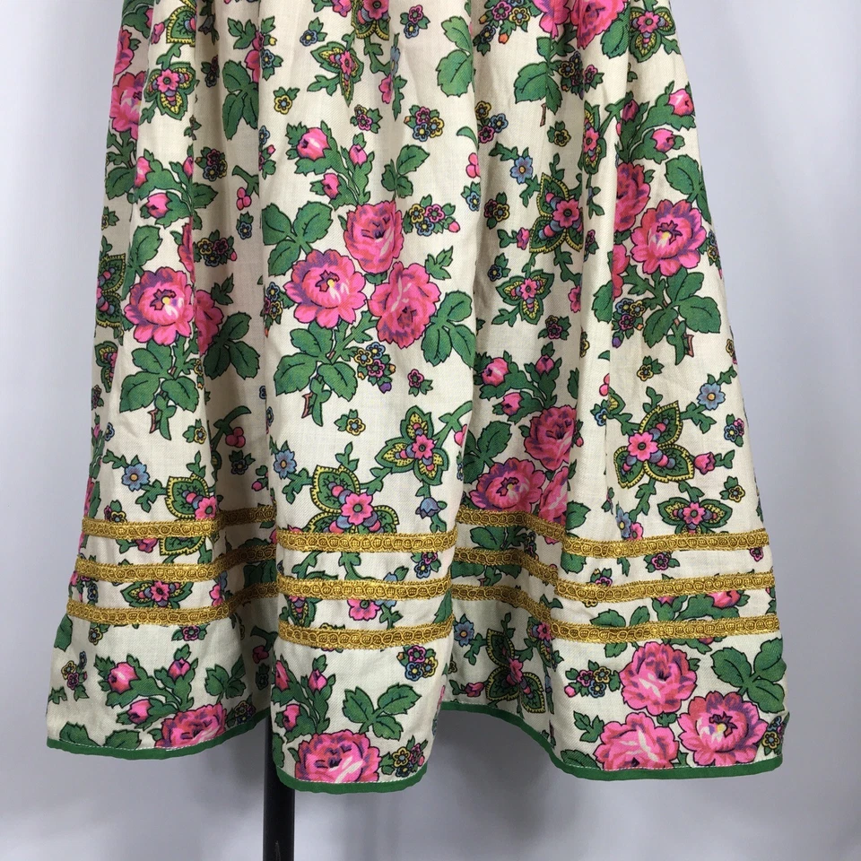 Falda Midi De Colección Años 60 70 Verde Floral Psicodélica Funky Hippie Boho Ajustable Foto 4 de 4