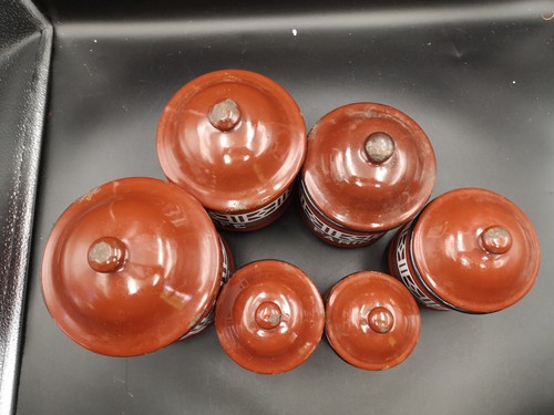 Vintage 6er Set braune französische Emaille Nestkanister - Bild 5 von 8