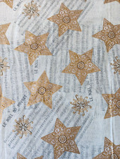 Holiday Fabric 2 YRD Noel Gold Stars Christmas Winter Silver Music Quilt Crafts
