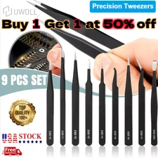 9 Pcs ESD Anti-static Tweezers Set Maintenance Repair Stainless Steel Tools Kits