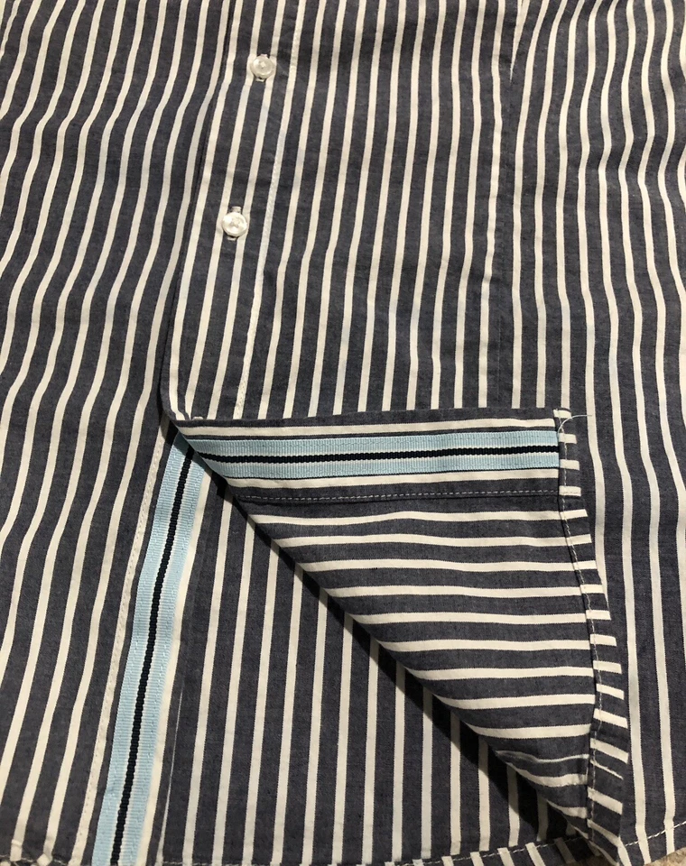 Camisa Christian Audigier Para Hombre Azul/Blanco Rayas Abotonadas Mangas Largas Talla XL Foto 3 de 4