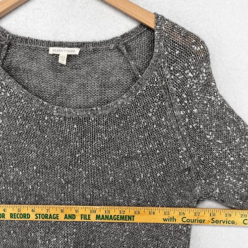 EILEEN FISHER Pullover M Leinenmischung Metallic Rundhals 3/4 Arm silbergrau - Bild 6 von 8