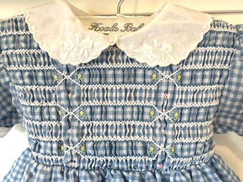 Vintage 1980’s Blue Gingham Smocked Dress - Picture 2 of 5