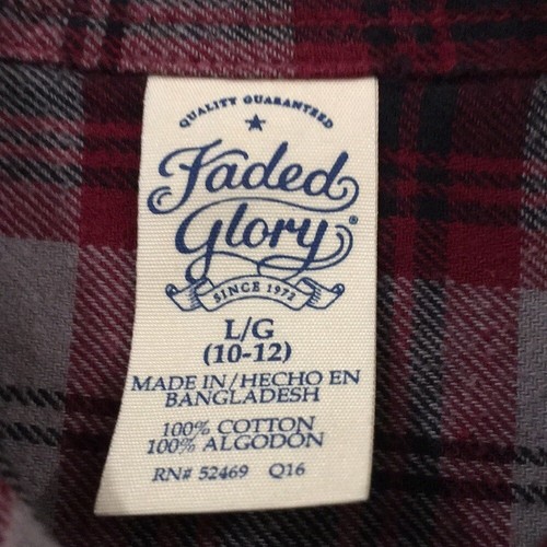Faded Glory Boys L 10/12 Shirt Red & Gray Button Up Flannel 100% Cotton Outdoor - Picture 4 of 6