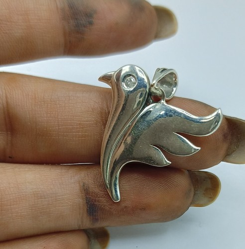 0.05 Ct Natural Diamond 925 Sterling Silver Dove Shape Bird Pendant 1.25 Inch - Picture 8 of 24