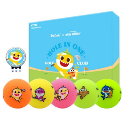 Baby Shark Pinkfong Volvik Vivid Golfbälle 5 Ball Set Marker