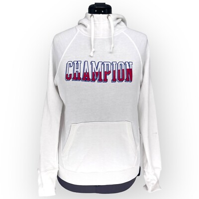Champion Powerblend Spellout Logo White Fleece Graphic Hoodie Men s Size Medium