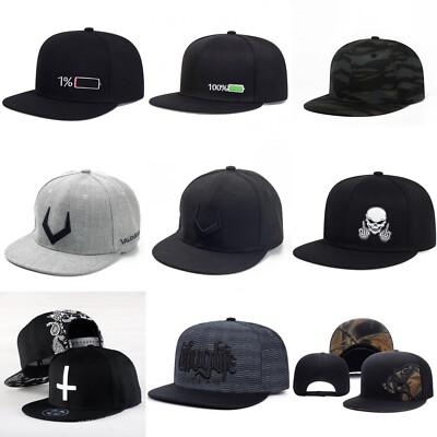 Baseballkappe Snapback Flat Peak Herren Damen Hip Hop Rap Sport Mütze UK