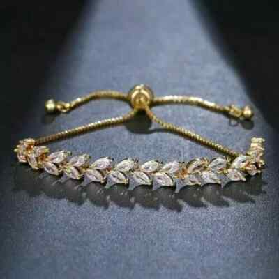 Fancy Bolo Bracelet 14K Yellow Gold Plated 4.0CT Marquise Cut Simulated Diamond