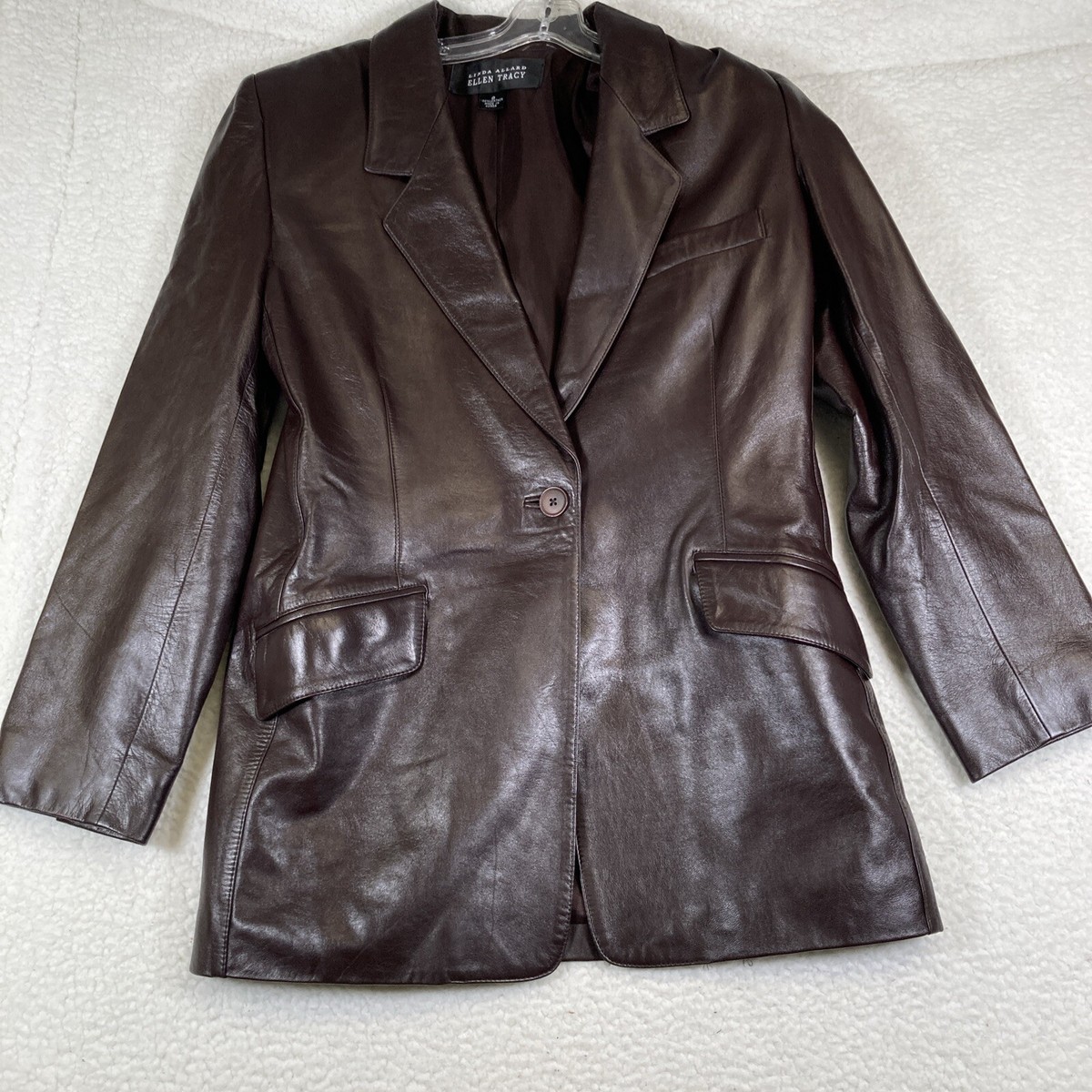 Linda Allard Ellen Tracy Women's Chocolate Leather Blazer Jacket