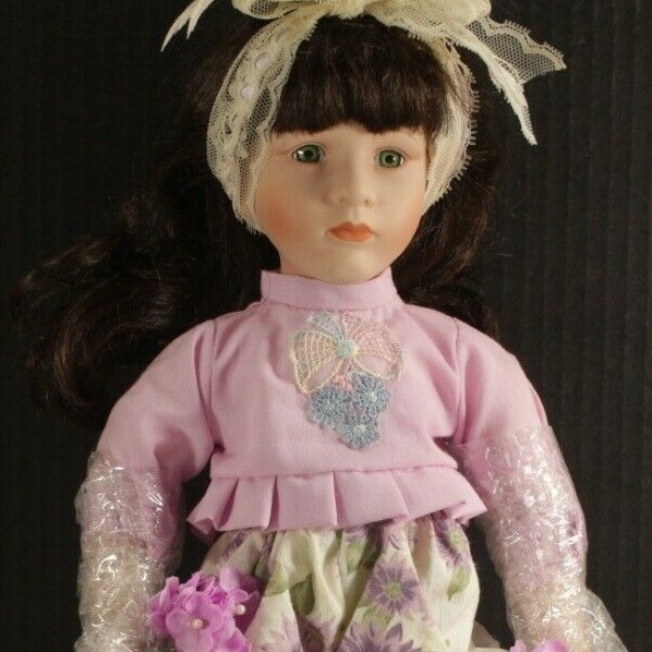 Marian Yu Designs MYD Blond Girl Flower Dress Hat Bisque Porcelain Doll