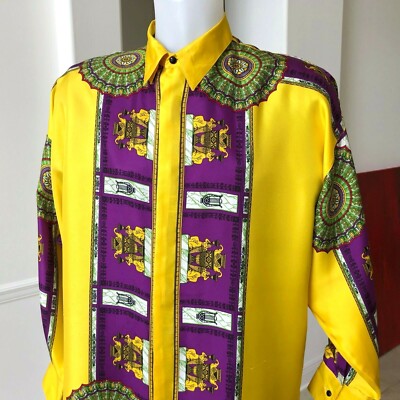 GIANNI VERSACE yellow silk shirt Cornice II print size IT 50 from